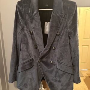 River Island Double-Breasted Corduroy Blazer Jacket - Charcoal